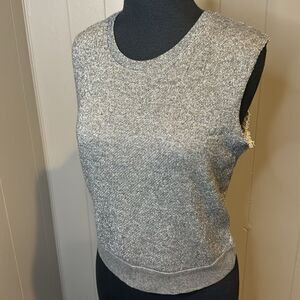 LEITH gray silver metallic sparkle crewneck raw edge armhole vest. Small. New.